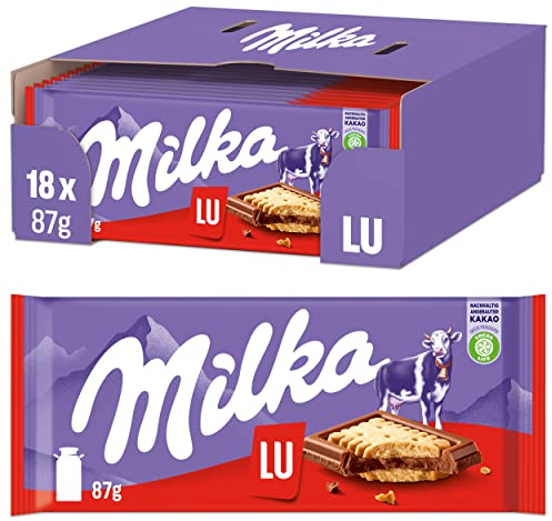 Milka & LU Kekse 18 x 87g, Zartschmelzende Alpenmilch Schokoladentafel mit LU Keksen