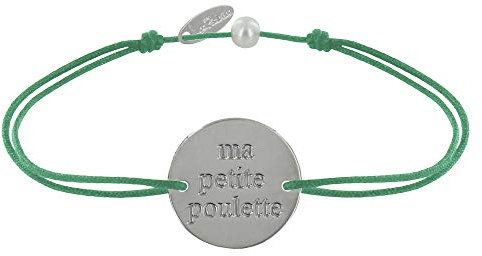 LES POULETTES BIJOUX - Bracelet Lien Médaille Plaqué Argent Ronde Ma Petite Poulette - Vert