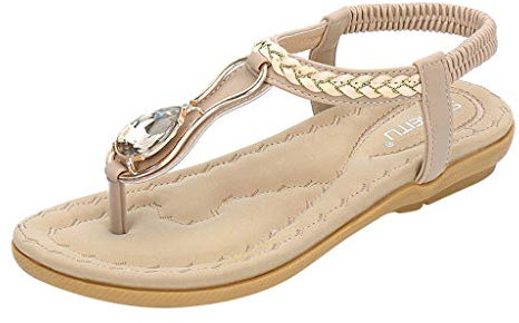 Susenstone Sandales Femmes Plates, Chaussures Boheme ÉTé Nu Pieds à Talons Plates à Bouts Ouverts Plage Semelle Confortables Grand Taille Vintage Romaines 2019 Noir Beige Bleu