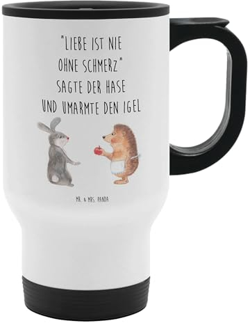 Mr. & Mrs. Panda Thermobecher Hase Igel - Geschenk, Tasse zum Mitnehmen, To Go Becher, Kaffeebecher, Isolierbecher, Igel und Hase, Thermotasse,