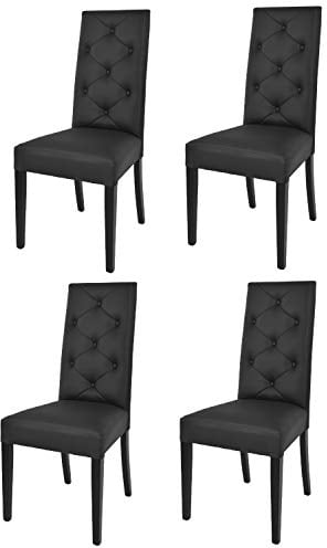 t m c s Tommychairs - 4er Set Moderne Stühle Chantal für Küche und Esszimmer, robuste Struktur aus lackiertem Buchenholz Farbe Schwarz, gepolstert und mit schwarzem Kunstleder bezogen