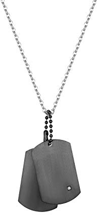 JewelryWe Personalisiert Dog Tag Halskette: Schwarz Edelstahl 2 Glänzend Poliert Erkennungsmarken Hundemarke Anhänger Kette mit Zirkonia Militärische Armee Stil Schmuck Gravur Geschenk Herren Männer
