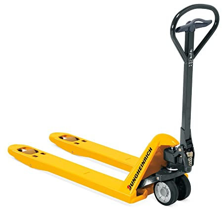 Jungheinrich Hubwagen AM | 2.200 kg Tragkraft | 1.150 mm Gabellänge | Lenkrad/Gabelrolle aus robustem Polyurethan | Einfach-Gabelrollen | Palettenhubwagen