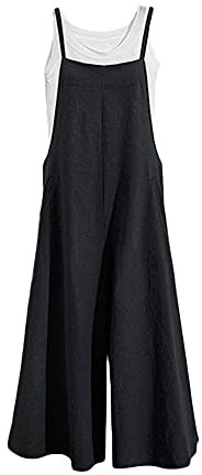 Salopette in Lino Senza Maniche da Donna Vintage Tute in Lino Baggy Pantaloni a Gambe Grandi Estate Pagliaccetti Elegante Ragazza Overall Jumpsuit Casual Pantaloni Larghi Incinti Taglie Forti XL