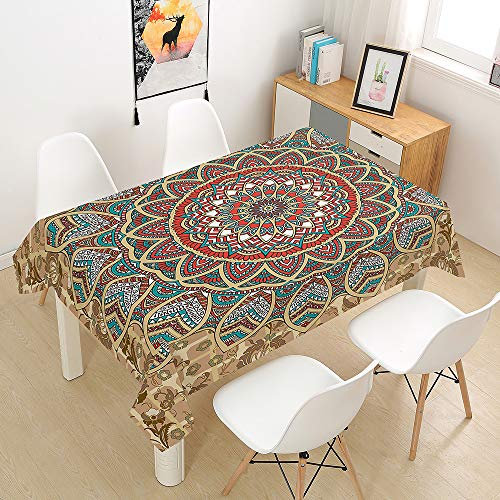 Oduo Tischdecke Wasserdicht Polyester Rechteckig, 3D Orientalischer Mandala-Stil Tischdecke Pflegeleicht Fleckschutz Abwaschbar Indoor Küche Outdoor Garten Deko (Klassischer Stil,140x220cm)