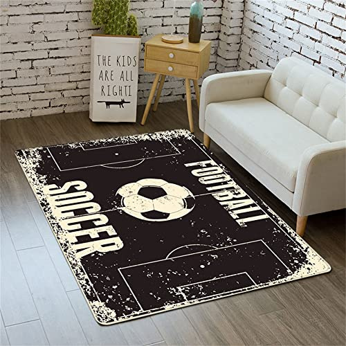 PEIHUODAN Kinderteppich Fußball Sportstil 3D Grün Fußballplatz Indoor Rutschfester Teppich, Weicher Flanell, Großer Wohnzimmerteppich Junge Teenager Schlafzimmer Teppiche Waschbar (Grau,120 x 180 cm)