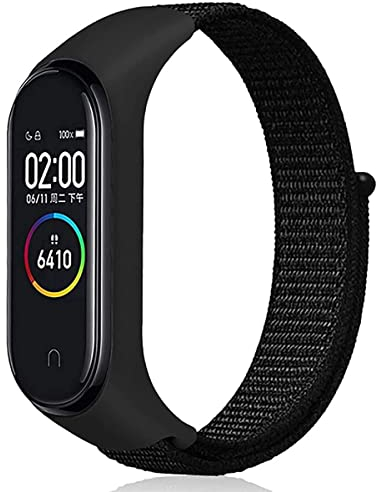 Keecuty Armband kompatibel mit Xiaomi Mi Band 6 Armband Xiaomi Mi Band 5 Armband, Verstellbarer Nylon Ersatzarmband kompatibel xiaomi mi Band 4/xiaomi mi Band 3 für Frauen Männer-Schwarz