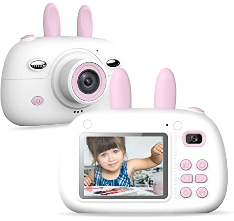 SUPBRO Kinderkamera Hase Fotoapparat Kinder Digitalkamera Mit 2.4 IPS-Bildschirm 1080P HD 32G TF Karte Geschenke Spielzeug für 3-12 Jahre Kinder Rose