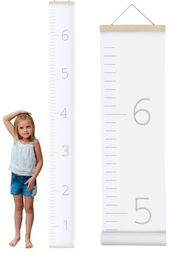 Morxy Leinwand-Wachstumsdiagramm für Kinder, Unisex, Wanddekoration, Messgrößentabelle, Wandband mit Messlatte für Kinder (einfarbig weiß)