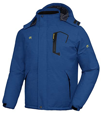 geeksport Winterjacke Herren Warm Parka Winter Wasserabweisend Gefüttert Berg-Skijacke Abnehmbarer Kapuze Snowboardjacke Winddicht Outdoorjacke Königsblau L