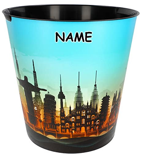 Papierkorb/Mülleimer Modell wählbar 10 Liter - wasserdicht - 28 cm - aus Kunststoff Städte Skyline - Wahrzeichen der Welt inkl. Name - Eimer - Spiel..