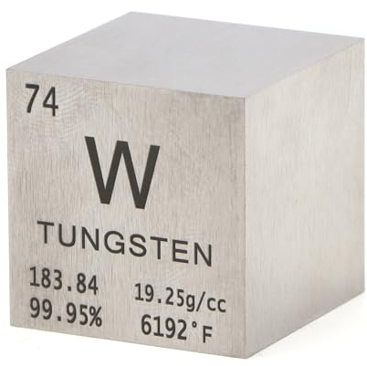 Pevfeciy 1inch Wolfram Würfel, 25,4 mm Metallwürfel, 315 g Metallwürfel, Gravur mit Informationen der Elemente,1inch