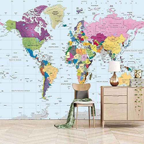 Modern 3D Removable Wallpaper Self-Adhesive Colored World Map Wall Murals Peel and Stick Wall Stickers for Living Room Bedroom Wall Decor Removable Wall Posters Wall Art 200 x 150 cm