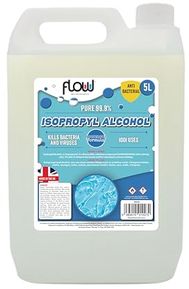 Flow 5 Litre Isopropyl Alcohol IPA | Lab Grade 99.9% Rubbing Alcohol | Disinfectant Household Cleaning Alcohol | Suitable for Electronics, Glass, De-icer, Paint | 1001 Uses (5 Litre)
