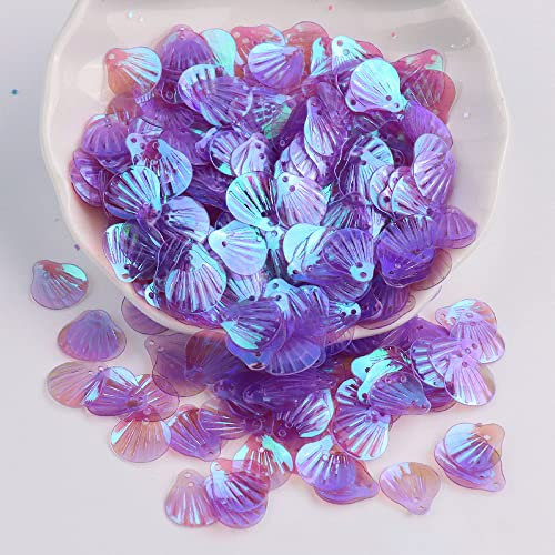 360 Stück Shell Pailletten,Shell Form Pailletten basteln Lose Pailletten Cup Schillernde Spangles Handgemachte DIY Kreative Farbe Perlen Pailletten für Handwerk Hochzeitsdekoration 13mm,Lila A