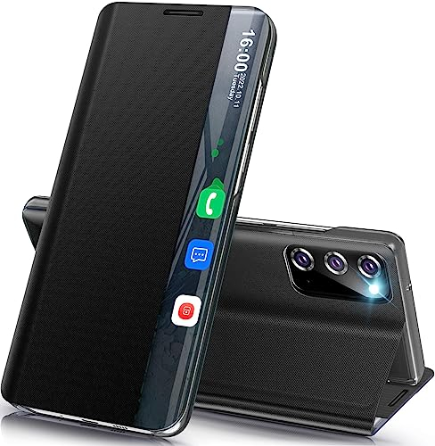 S20 Handyhülle für Samsung Galaxy S20 Hülle Klappbar, Luxus Dünn Spiegel Flip Leder Hard PC Stoßfest Case Cover für Samsung S20 5G Hülle mit Ständer Klappbar, Clear View für Samsung Galaxy S20 Hülle