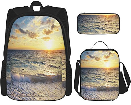 3 Stück Set Rucksack Harmonie Horizont Urlaub Meer Scape Zusammensetzung Welle Strand Heiße Natur Wasser Himmel Sonne Ozean Buch Tasche T, farbe, 5.0cm*10.5cm*20.5cm, federmäppchen
