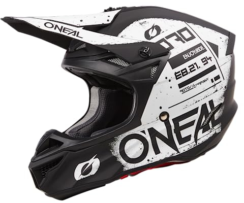 O'NEAL | Motocross-Helm | MX Enduro | 2 Außenschalen & 2 EPS für erhöhte Sicherheit | 5SRS Polyacrylite Helmet SCARZ V.24 | Erwachsene | Schwarz Weiß | Größe XS