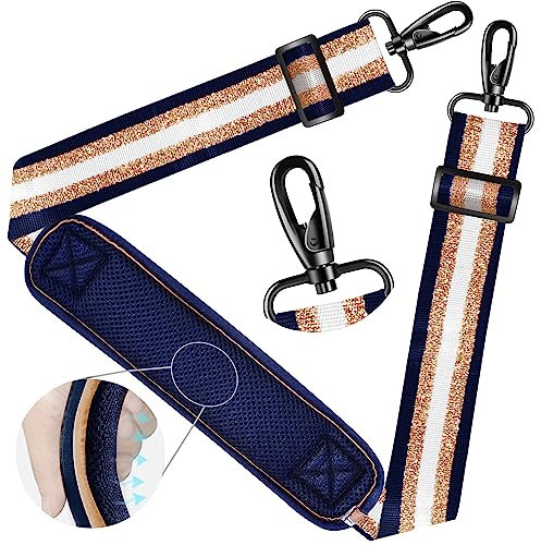 ZINZ Shoulder Strap 59 Inch Universal Bag Strap with Ultra-thick Fixed Breathable Pad Adjustable Heavy-duty Shoulder Strap for Laptop, Camera, Gym, and More - Blue Gold Jacquard