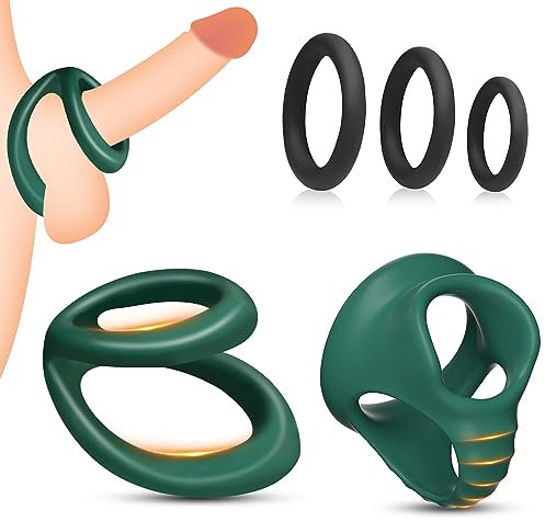 Cockringe Extrem Silikon Penisring 5er Set,2-in-1 Cockring + Hodenringe Hodenstrecker Ballstretcher Men + 3 Pennisring Dehnbar Silikon,Penis Ring Eichelring Cock Ring,Sex Spielzeug (A-Grün)