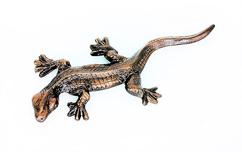 UHRIG Gecko aus Gusseisen, Deko für Garten & Terrasse, Metall Skulptur, Gartenfigur aus Eisen in antik Patina Schwarz Kupfer