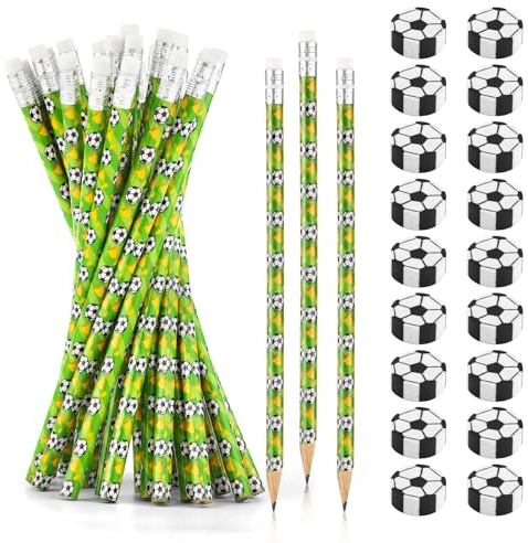 PEUTIER 36 Pezzi Bomboniere Calcio Bambini, Matite Calcio e Gomme Tema Sport Matite in Legno per Ragazzi Bomboniere Compleanno Bambino Calcio Premi Studenti Forniture per Ufficio e Scuola