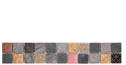 Mosaik Borde Bordüre Glasmosaik Stein mix grauschwarzgold MOS83BOR-0207