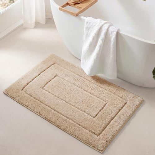 GRANNY SAYS Large Bath Mats for Bathroom 60 x 90 cm, Pack of 1 Bath Mat, Super Soft Bathroom Mats Water Absorbent, Microfiber Fluffy Bath Rug, Machine Washable Bath Matt Non Slip for Bathroom, Khaki