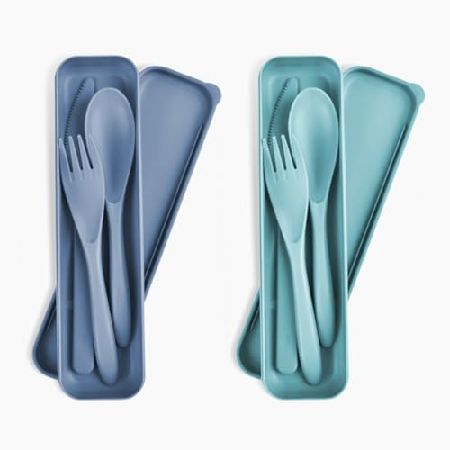 Xumann 2 Sets Portable Reusable Cutlery Set with Case, Travel Fork Knife Spoon Set, Travel Cutlery Set