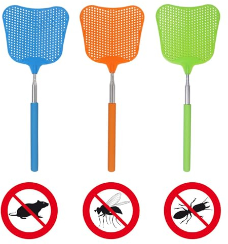 Cutiolly Scacciamosche,3pcs Scacciamosche a Mosca,Estensibile Scacciamosche,Scacciamosche Maniglia Telescopica,Manuale Paletta Mosche,Scacciamosche Plastica,per Mosche, Zanzare e Insetti