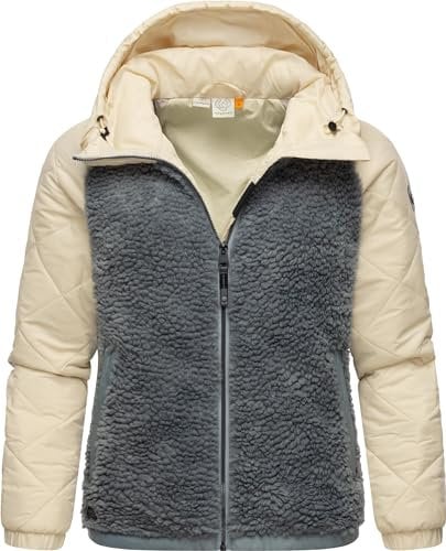 Ragwear warme Damen Übergangsjacke Hybrid-Plüschjacke kurz mit gesteppten Ärmeln und Kapuze Leeloo Grey Blocked Gr. XXL