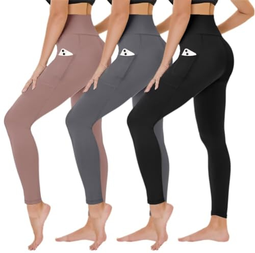 TNNZEET 3er Pack Leggings Damen High Waist Schwarz Leggins Blickdicht für Sport Gym(Schwarz/Dunkelgrau/Hautfarbe-mit Taschen,S-M)