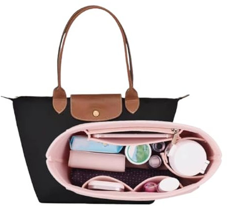 Handtaschen-Organizer Tascheneinsatz-Organizer, Geldbörsenzubehör Filz-Organizer mit Schlüsselanhänger wasserdicht multifunktionaler Tragetasche Fächern für Frau Damen (Rosa,L)