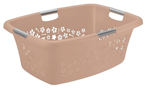Rotho Flowers Wäschekorb 50l mit 4 Griffen, Kunststoff (PP) BPA-frei, Rosa, 50l (65.1 x 48.6 x 26.2 cm)
