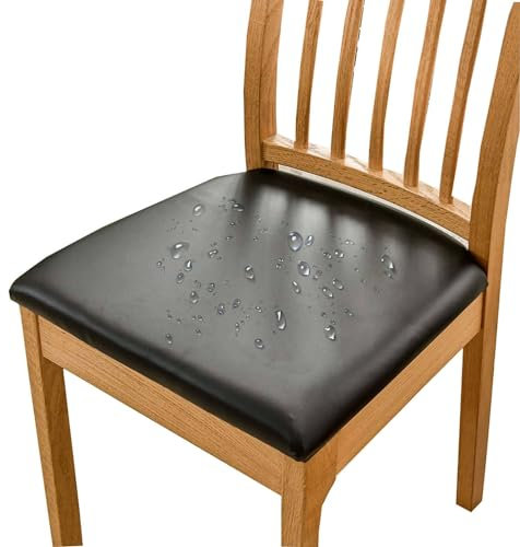 HOMECOVER Esszimmerstuhl Sitzbezüge 4er Set Wasserdicht Stuhlbezug, PU Leather Stuhlbezug Sitzfläche Abnehmbar Stretch Esszimmerstuhl Sitzbezüge Für Esszimmerstühle-4er Set-Schwarz