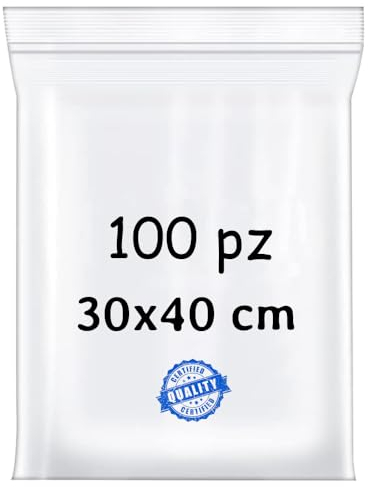 BUY SAFE - Sacchetti Plastica Richiudibili, Sacchetti Ermetici per Alimenti, Vestiti e Oggetti con Chiusura a Cerniera, Buste Trasparenti Richiudibili Resistenti e Riutilizzabili, 30x40-100 Pz