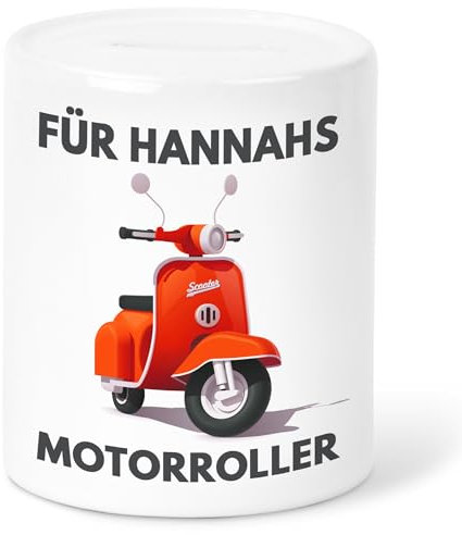 Motorroller Spardose Roller personalisiert Geldgeschenk Verpackung für Mädchen & Jungen Sparkasse Geschenk Sparbüchse Sparschwein aus Keramik (Rot)