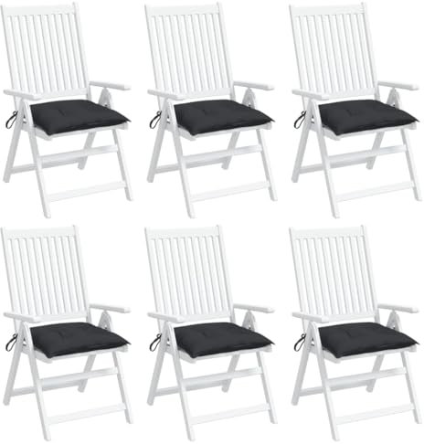 vidaXL Lot de 6 Coussins de Chaise, Galette de Siège avec Jeux de Cordes, Coussin d'Extérieur Imperméable, Noir 40x40x7 cm Tissu Oxford