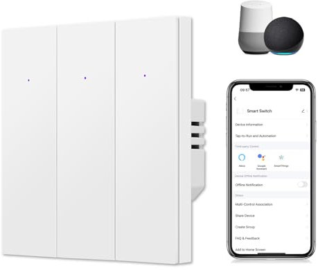 CNBINGO Smart Lichtschalter Unterputz in Weiß - dreifach WLAN Wandschalter Arbeit mit Alexa, Google Assistant - WiFi Schalter mit Status-LED - Mehrkontroll, Timer, Zeitplan - 3 Fach