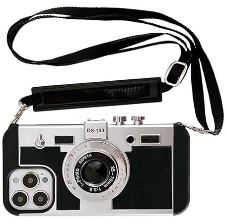 QoKcoahn Emily in Paris Phone Case for iPhone 14 Plus, Kawaii 11D Cartoon Vintage Camera Case with Long Lanyard Silicone PC Crossbody Phone Case Shockproof Protector