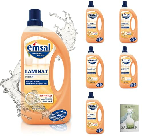 Emsal Bodenpflege Laminat 1L, 5er Pack (5 x 1L) und Celexqua Reinigungsratgeber - Streifenfreier Glanz für Ihr Zuhause