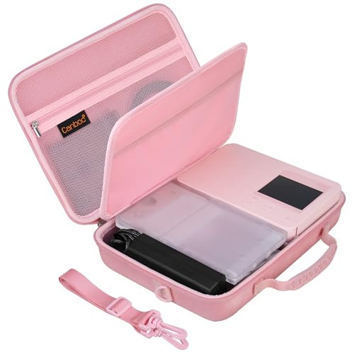 Canboc Tragetasche für Canon SELPHY CP1500/CP1300/CP1200 Kompakter Fotodrucker, Farbtintenkassette, Papierset, Ladegerät und Akku, Bilddruckertasche mit abnehmbarem Schultergurt, Rosa (nur Fall)