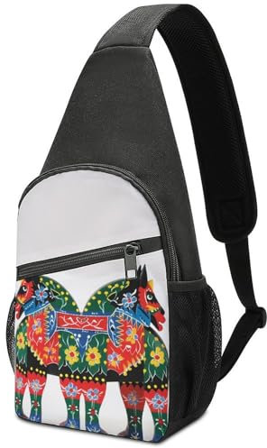 VFMKT Runner Swedish Dala-Pferd-Schultertasche, lässige Brusttasche, Crossbody-Tasche, Schulter-Rucksack, Sport, Reisen, Wandern, Tagesrucksack für Damen und Herren, Style-9, Einheitsgröße