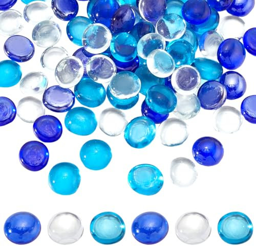 SUNNYCLUE 90 pz 3 colori Ciottoli di Vetro Riempitivi per Pietre Piatte Assortiti Semitondi Biglie Blu Trasparenti Viola Vaso di Ghiaia Acquario Pietre Preziose Riempitivi Decorativi per Tavolo Acquar