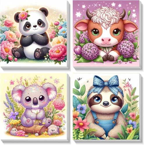Wenfdrtr 4 Pack Painting by Numbers for Kids Ages 4-8-12, Animals Kids Paint by Numbers with Frame, DIY Acrylic Painting by Numbers Animals for Home Wall Decor(8X8inch)