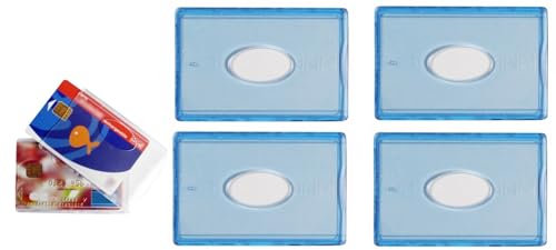 CANOCEA Lot de 4 Etuis Porte Carte Rigide Bleu Transparent, Fabriqué en France idéal Cartes bancaires CB, Transport, Navigo, Carte Vitale, Etudiant, Professionnelle