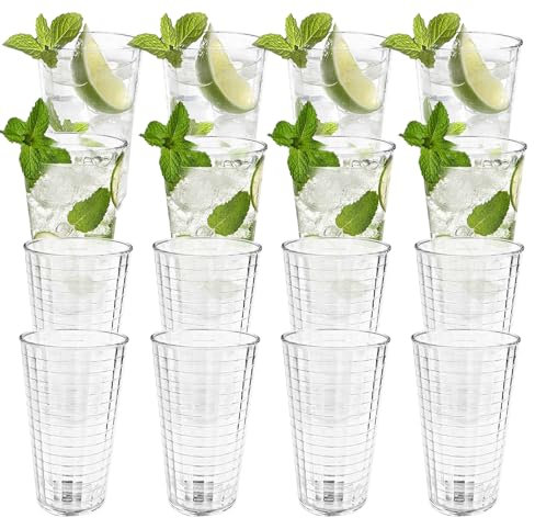 QLFJ-FurDec 12PCS Vasos Melamina Vasos Plastico duro Reutilizable, Vasos de Agua Transparente de 350ml para Niños, Vasos Melamina Acrílicos Irrompibles, Vasos Plastico Duroapilables(12pcs-350ML)