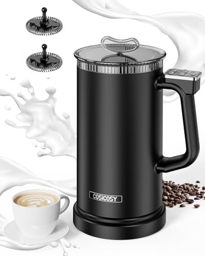 COSICOSY Milk Frother, Electric Milk Frother with 4 Modes, Hot & Cold Milk Heater and Foamer, 350ml, 500W, Auto Shut-Off Milk Warmer for Coffee, Latte, Cappuccino, Black