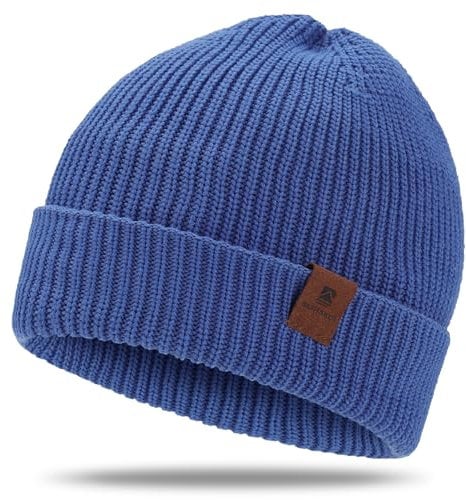 BARFULKER Beanie Mütze Damen Herren, Winter Warm Strickmütze Wintermützen Thermo Laufmützen Dehnbare Weiche Wollmütze mit Bündchen und Dickem Warmem Futter Geschenk Unisex,Blau