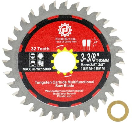 FOCSTOL Kreissägeblatt für Holz 85mm x 15/10mm - Sägeblatt 32 Zähne zum Schneiden von Kunststoff Aluminium Kupfer und Nichteisenmetalle